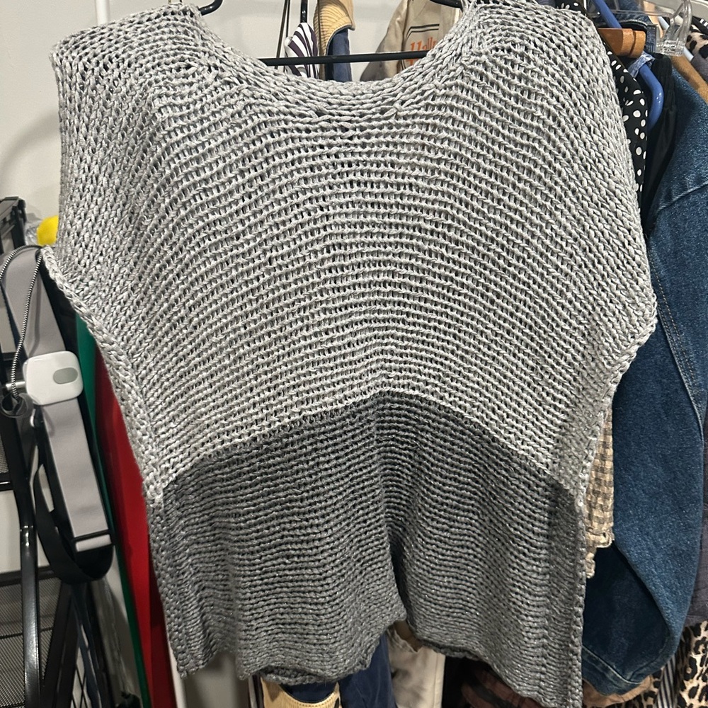 Eileen Fisher women’s gray open-weave sleeveless drapey sweater